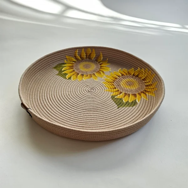 سینی قیطان دوزی – نخودی – طرح آفتاب گردان