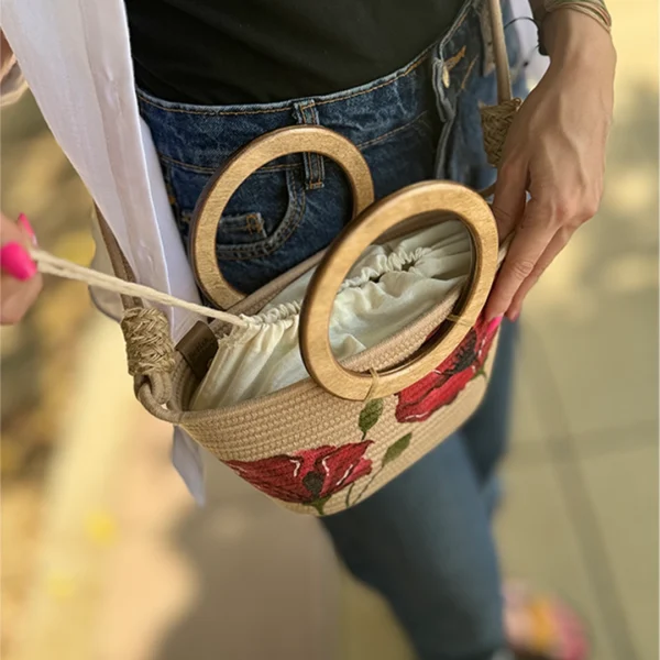 کیف دستی قیطان دوزی – نخودی – طرح شقایق