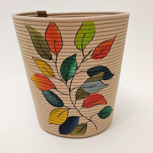 ست جای دستمال کاغذی و سطل قیطان دوزی – نخودی – برگ رنگارنگ